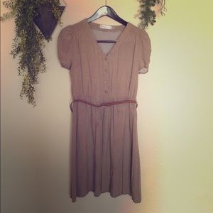 Brown and White Flowy Button Front Dress
